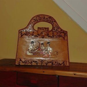 Vintage Hand Tooled Leather Hand Painted Purse